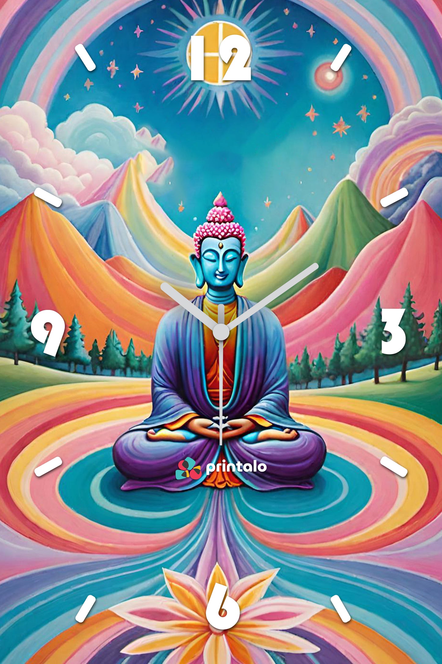 Psychedelic Meditation Buddha Wall Clock